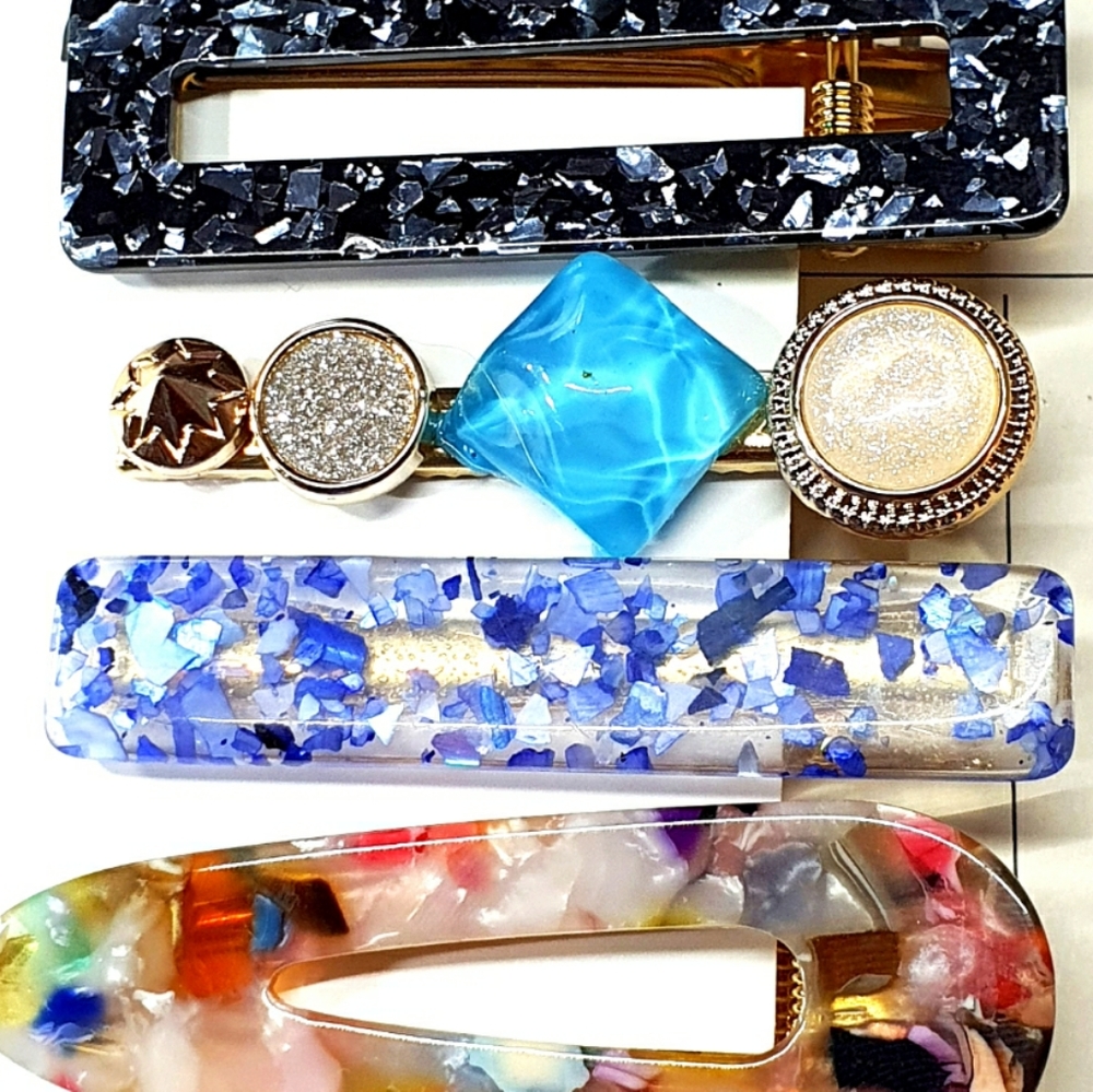 4 for $15  Jewel Tortoise Resin Hair Clips 4pc - Picture 2 of 4